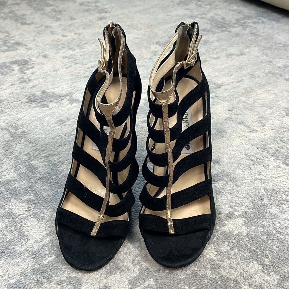 SOLD - Jimmy Choo Fathom Strappy Cage Bootie Heels Gladiator Black Sz 37 - Picture 4 of 16